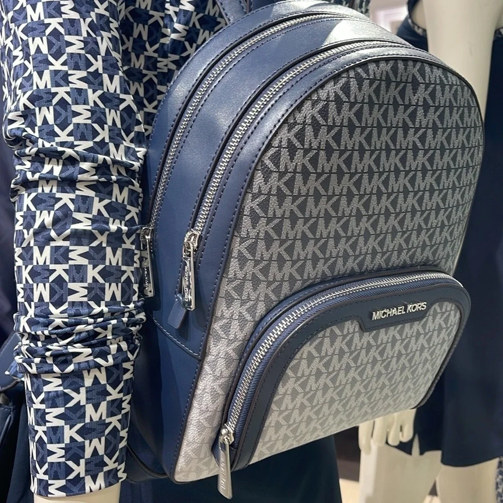 MICHAEL KORS Jaycee Medium Ombré Signature Logo Zip Pocket Backpack Navy NWT